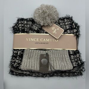 Vince Camuto Beanie Hat and Loop Scarf Gift Set Black New With Tags